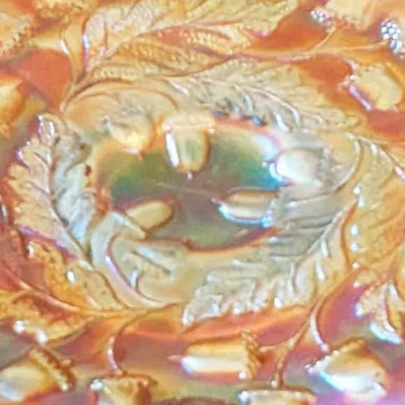 1920s Fenton Acorn Marigold Carnival Glass Footed Bowl w Crimped Rim Pattern 834 - Picture 3 of 12